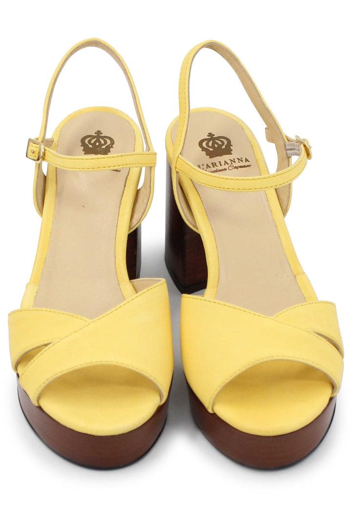 Spatarella Sandali donna in pelle gialla con cinturino e tacco e plateau in cuoio Rilascio limitato