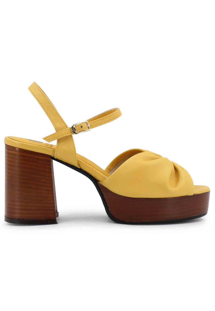 Spatarella Sandali donna in pelle gialla con tacco e plateau in cuoio Ultimi tre giorni