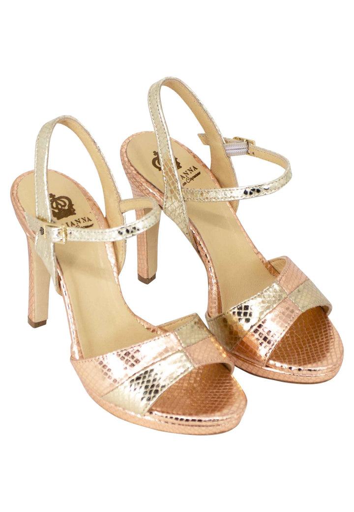 Spatarella Sandali donna in pelle laminata rosa cipria con cinturino alla caviglia tacco alto e plateau Promozione temporanea