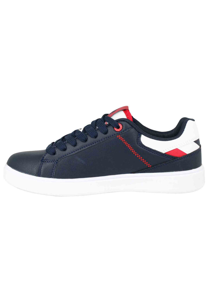 Spatarella Sneakers uomo in ecopelle blu con cuciture in contrasto Fino al 55% di sconto