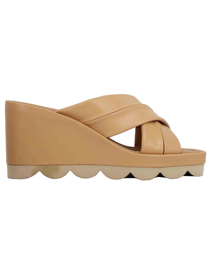 Spatarella Sandali donna in pelle cuoio con zeppa alta e suola in gomma Italia