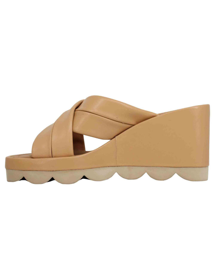 Spatarella Sandali donna in pelle cuoio con zeppa alta e suola in gomma Italia