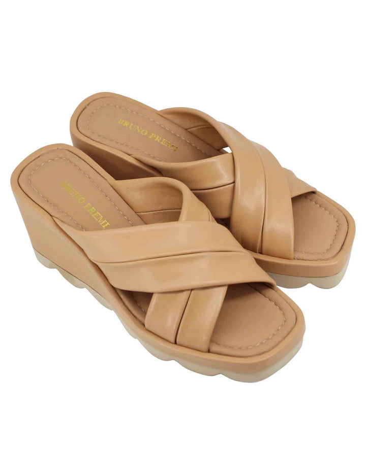 Spatarella Sandali donna in pelle cuoio con zeppa alta e suola in gomma Italia