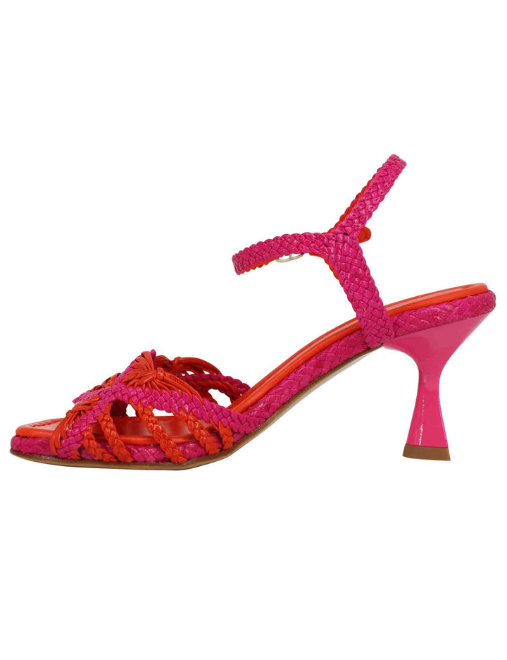 Spatarella Sandali donna in pelle intrecciata fuxia con cinturino alla caviglia e punta quadra In Linea