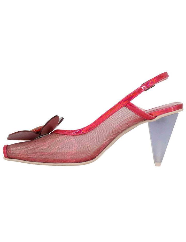 Spatarella Decollete slingback donna in tessuto fuxia laminato con tacco alto Nuovo