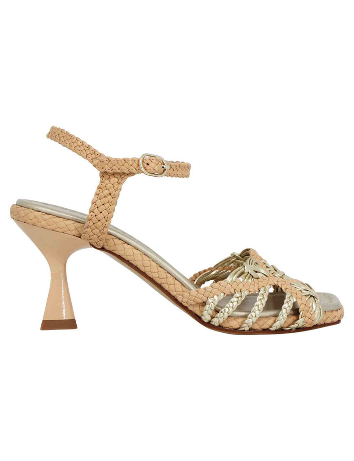 Spatarella Sandali donna in pelle intrecciata beige con cinturino alla caviglia e punta quadra Qualità