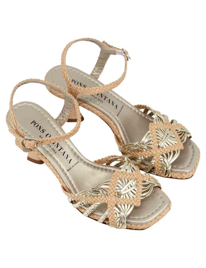Spatarella Sandali donna in pelle intrecciata beige con cinturino alla caviglia e punta quadra Qualità