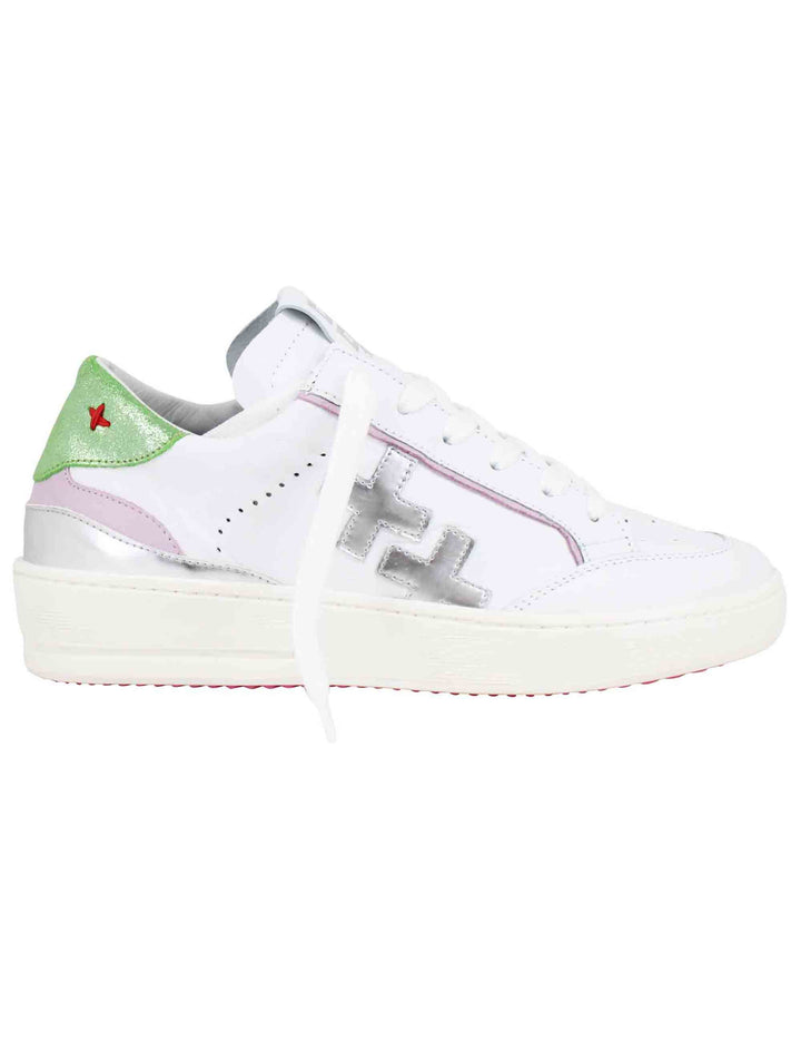 Spatarella Sneakers donna in pelle bianca con riporti in pelle argento Promozione