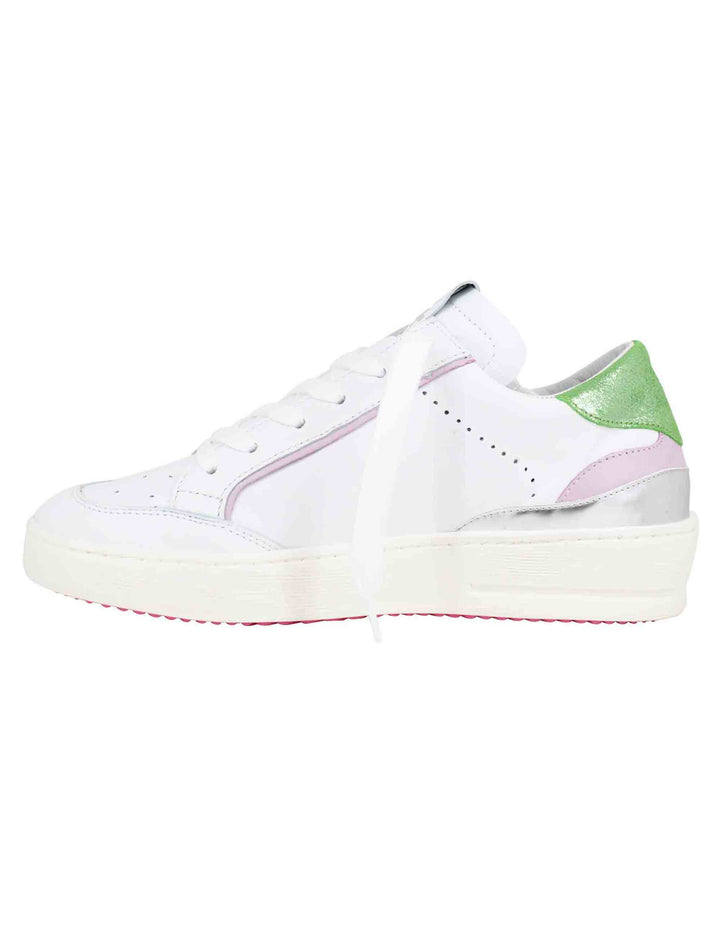Spatarella Sneakers donna in pelle bianca con riporti in pelle argento Promozione