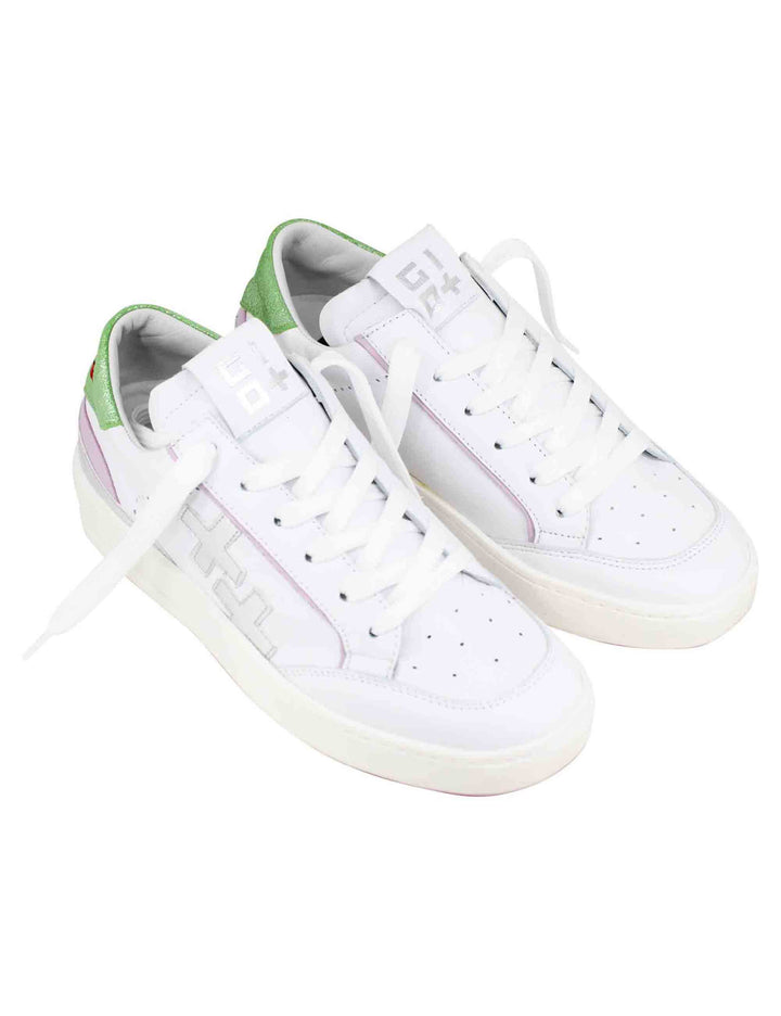 Spatarella Sneakers donna in pelle bianca con riporti in pelle argento Promozione
