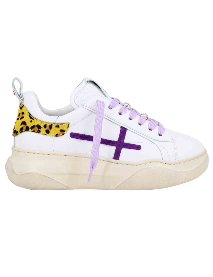 Spatarella Sneakers donna in pelle bianca con riporti in contrasto