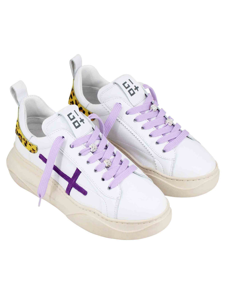 Spatarella Sneakers donna in pelle bianca con riporti in contrasto Spedizione Gratuita