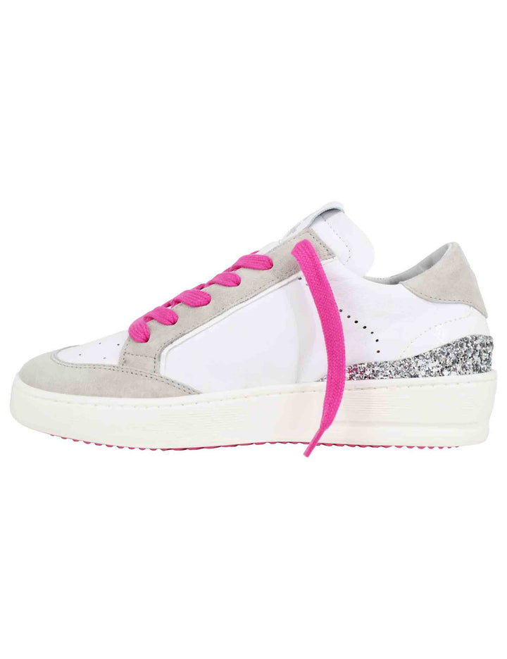 Spatarella Sneakers donna in pelle bianca con riporti in glitter argento Pezzi Unici