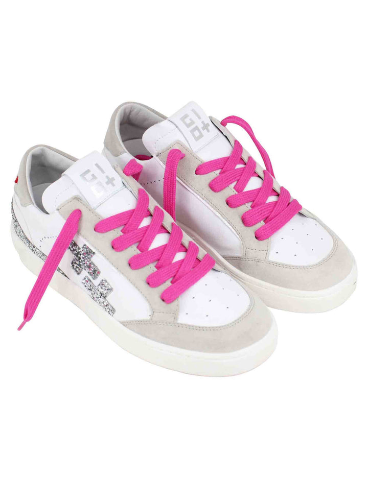 Spatarella Sneakers donna in pelle bianca con riporti in glitter argento Pezzi Unici