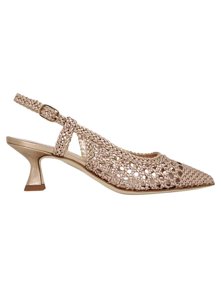 Spatarella Decollete slingback donna in pelle intrecciata laminata oro con tacco in tinta Qualità Garantita