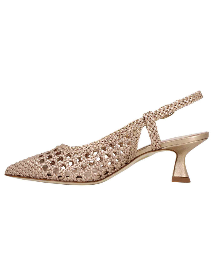 Spatarella Decollete slingback donna in pelle intrecciata laminata oro con tacco in tinta Qualità Garantita