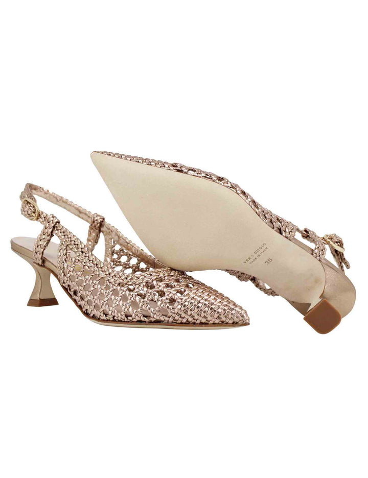 Spatarella Decollete slingback donna in pelle intrecciata laminata oro con tacco in tinta Qualità Garantita