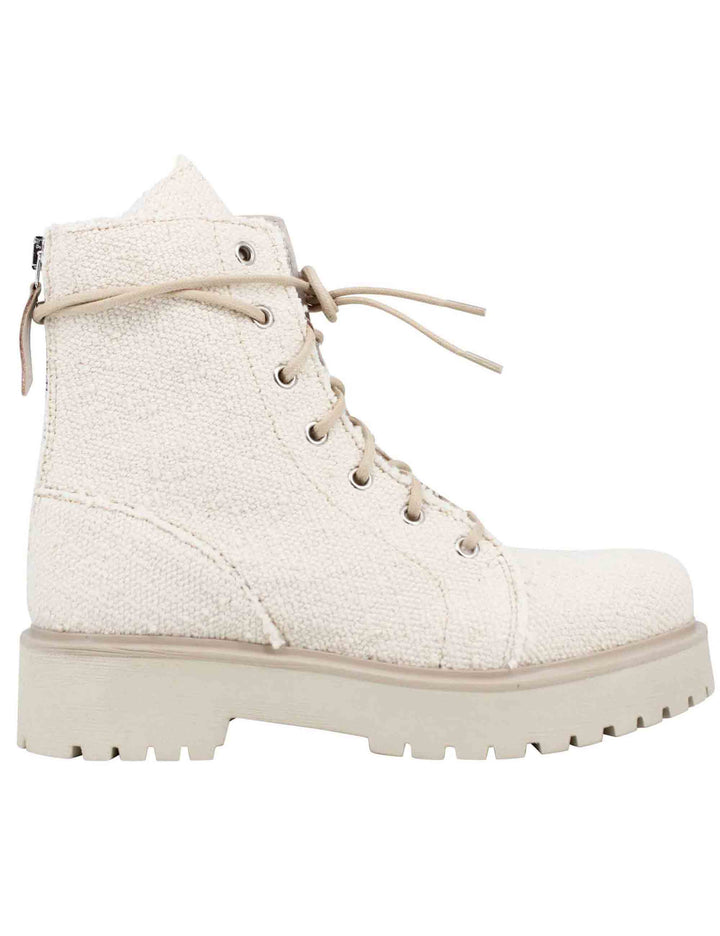 Spatarella Stivaletti anfibi donna in tessuto beige con zip posteriore Fino Al -60%