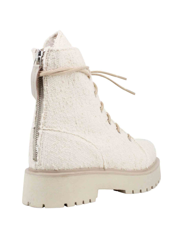 Spatarella Stivaletti anfibi donna in tessuto beige con zip posteriore Fino Al -60%