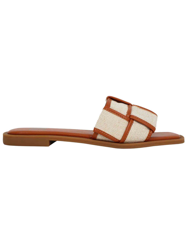 Spatarella Sandali flat donna in eco pelle cuoio intrecciato con tessuto a contrasto Desa Convenienza