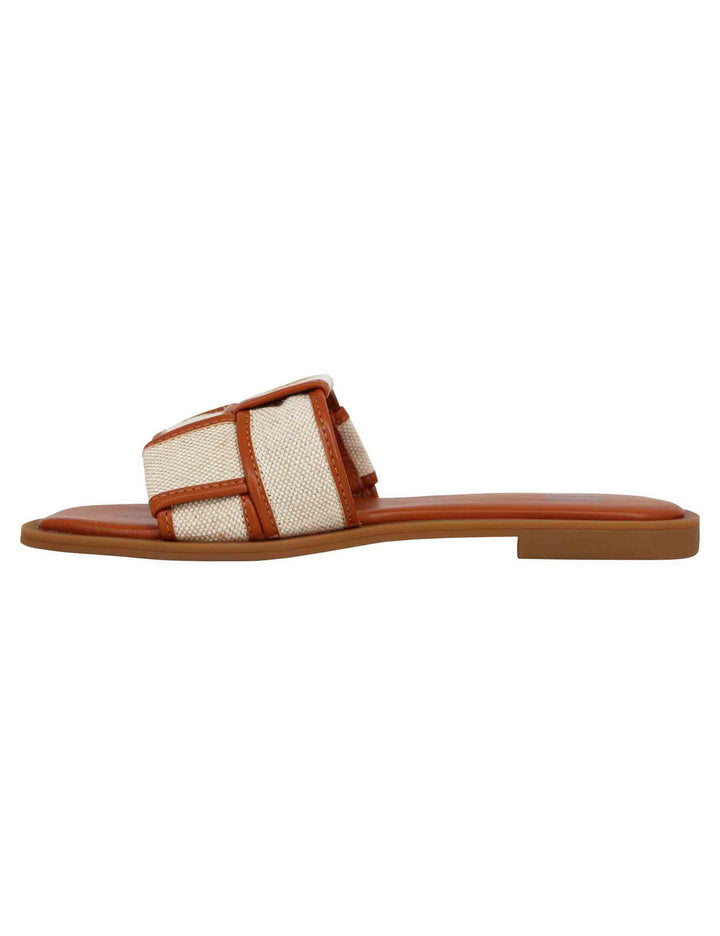 Spatarella Sandali flat donna in eco pelle cuoio intrecciato con tessuto a contrasto Desa Convenienza