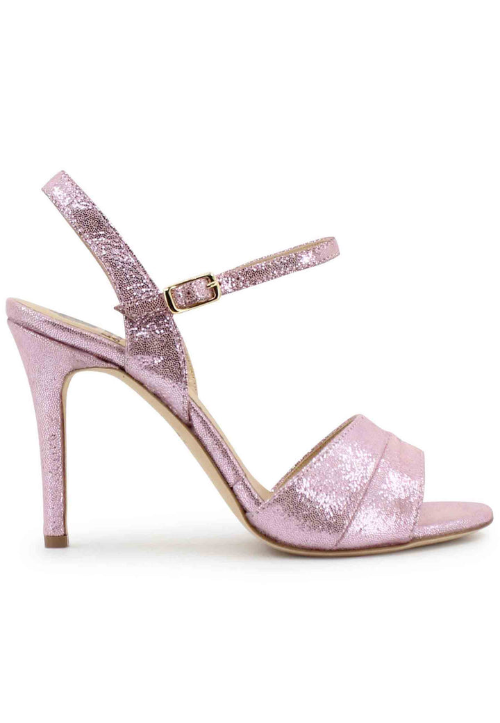 Spatarella Sandali donna in pelle laminata rosa con tacco alto e cinturino alla caviglia Offerta