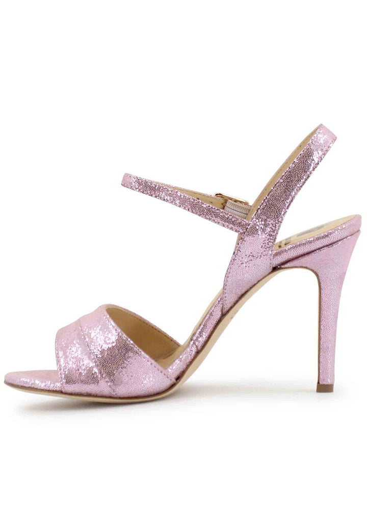 Spatarella Sandali donna in pelle laminata rosa con tacco alto e cinturino alla caviglia Offerta