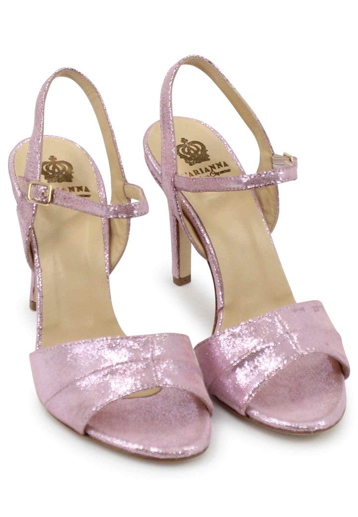 Spatarella Sandali donna in pelle laminata rosa con tacco alto e cinturino alla caviglia Offerta