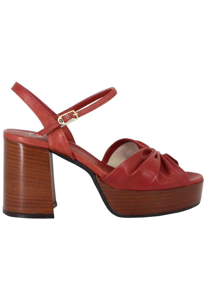Spatarella Sandali donna in pelle mattone con tacco e plateau in cuoio Online