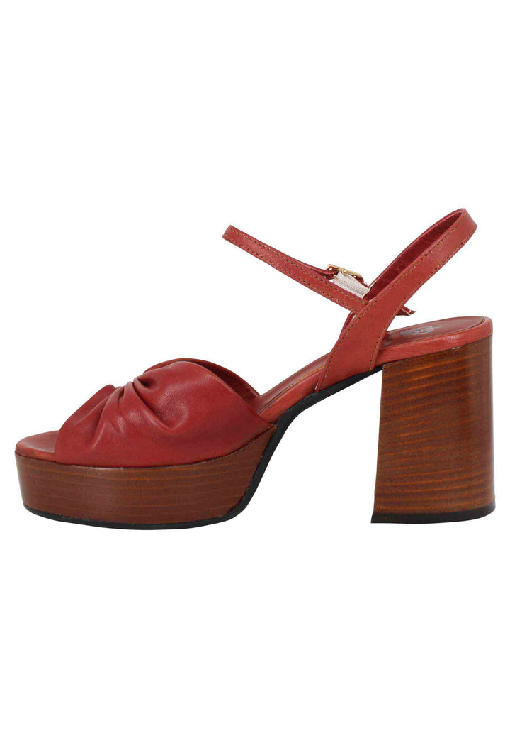 Spatarella Sandali donna in pelle mattone con tacco e plateau in cuoio Online