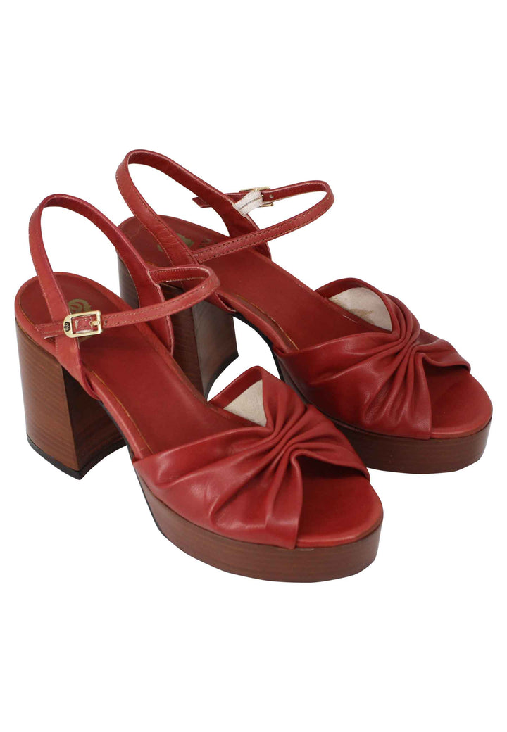 Spatarella Sandali donna in pelle mattone con tacco e plateau in cuoio Online