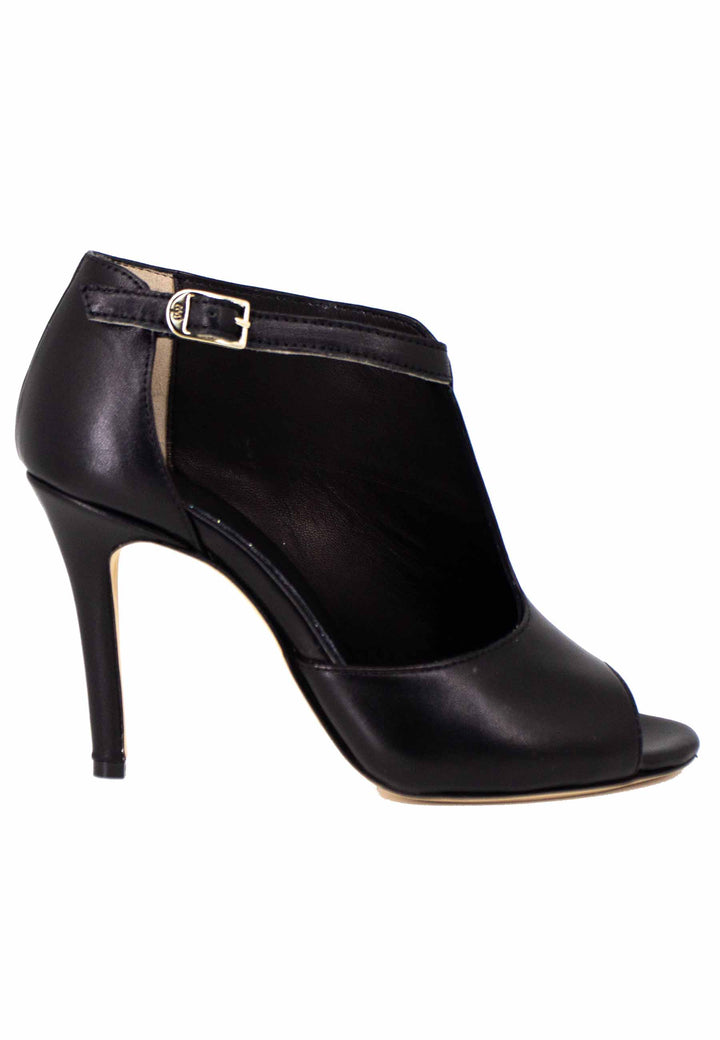 Spatarella Sandali donna in pelle nera con cinturino e tacco alto In Vendita