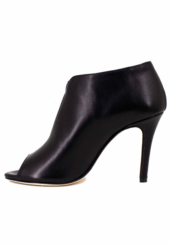 Spatarella Sandali donna in pelle nera con cinturino e tacco alto In Vendita