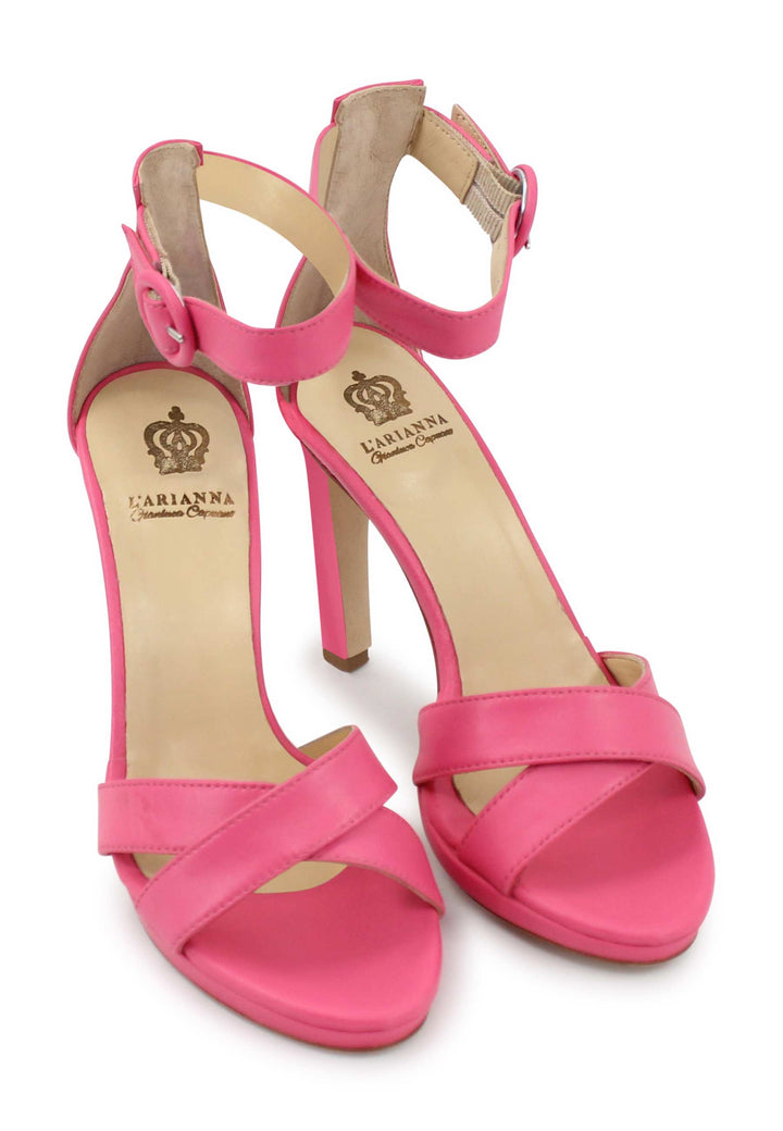 Spatarella Sandali donna in pelle rosa con tacco alto e cinturino alla caviglia Saldi