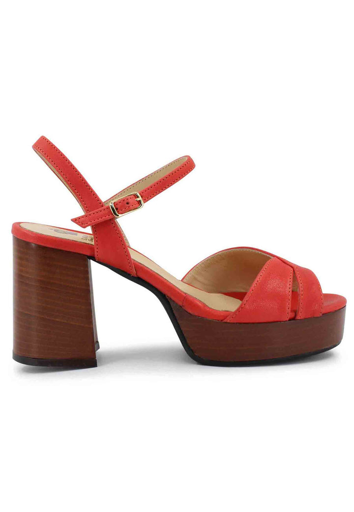 Spatarella Sandali donna in pelle rosso con cinturino e tacco e plateau in cuoio Vendita Economica