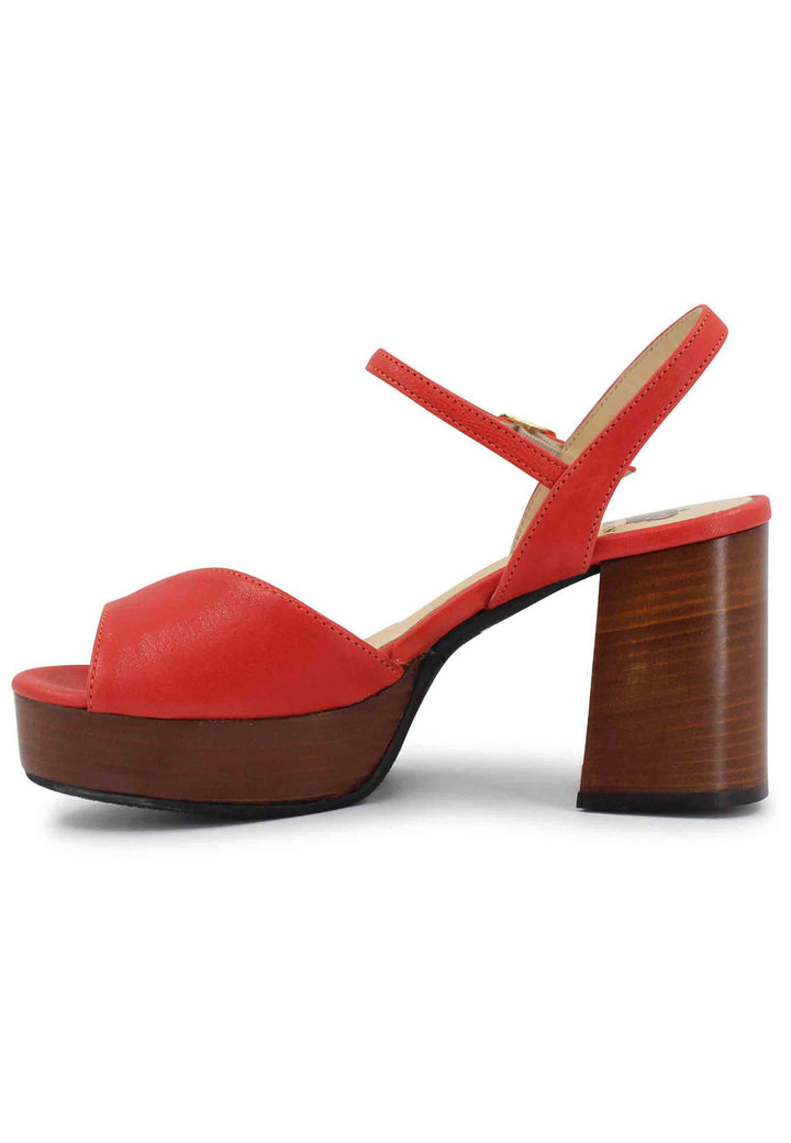 Spatarella Sandali donna in pelle rosso con cinturino e tacco e plateau in cuoio Vendita Economica