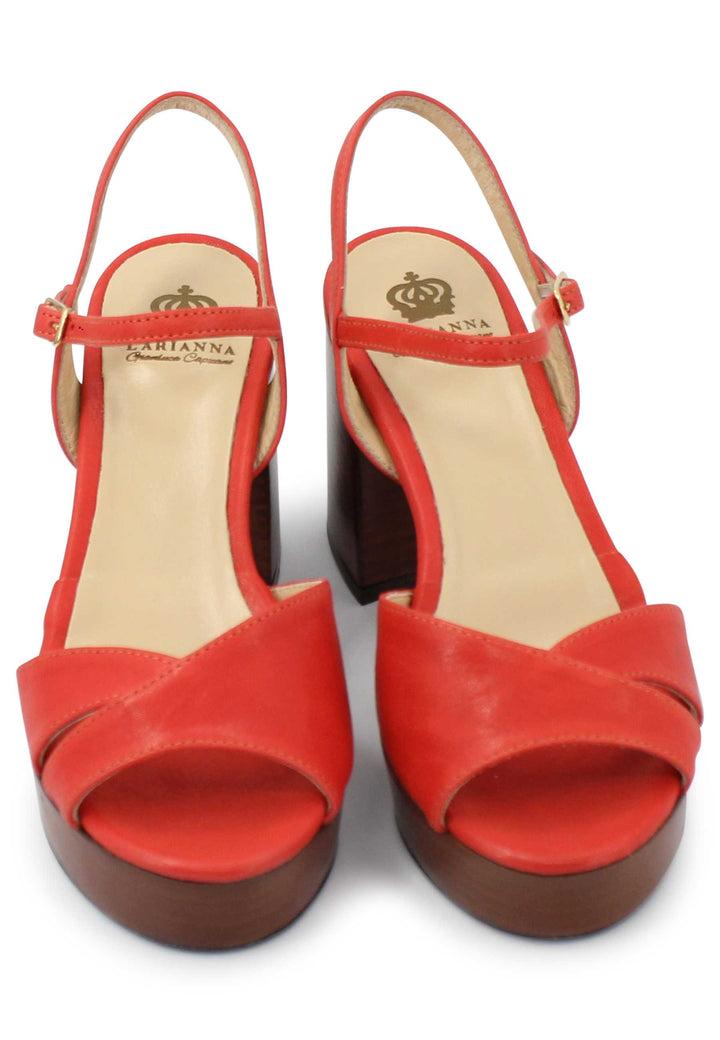 Spatarella Sandali donna in pelle rosso con cinturino e tacco e plateau in cuoio Vendita Economica
