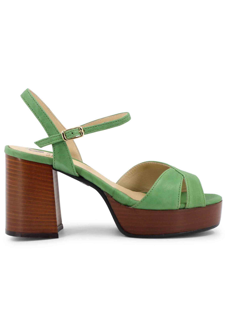 Spatarella Sandali donna in pelle verde con cinturino e tacco e plateau in cuoio I Più Venduti