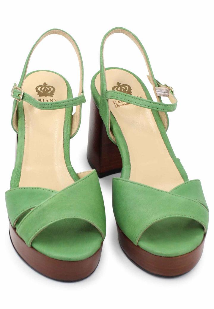Spatarella Sandali donna in pelle verde con cinturino e tacco e plateau in cuoio I Più Venduti