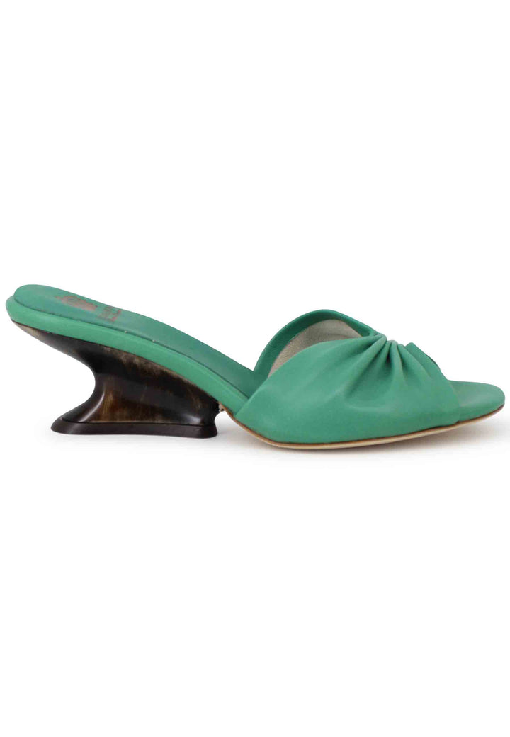 Spatarella Sandali donna in pelle verde con zeppa bassa Negozio