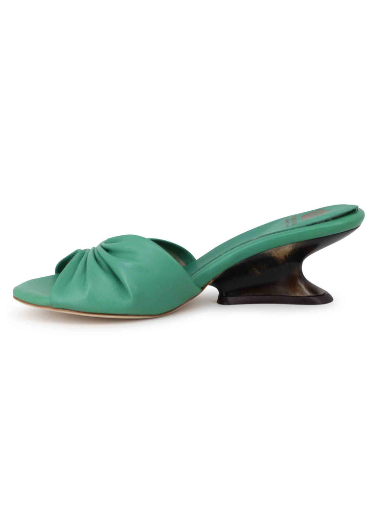 Spatarella Sandali donna in pelle verde con zeppa bassa Negozio