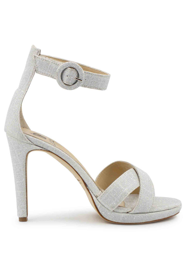 Spatarella Sandali donna in tessuto off white con tacco alto e cinturino alla caviglia In Saldo