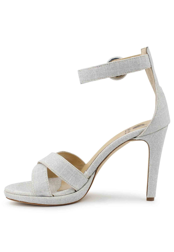 Spatarella Sandali donna in tessuto off white con tacco alto e cinturino alla caviglia In Saldo