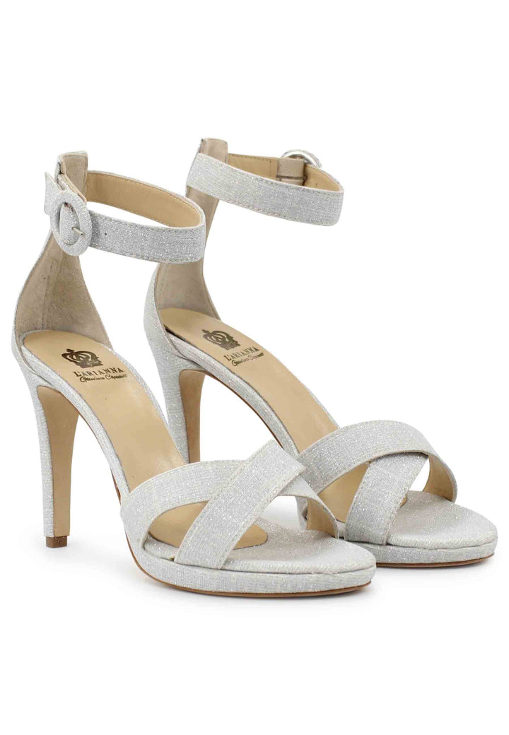 Spatarella Sandali donna in tessuto off white con tacco alto e cinturino alla caviglia In Saldo
