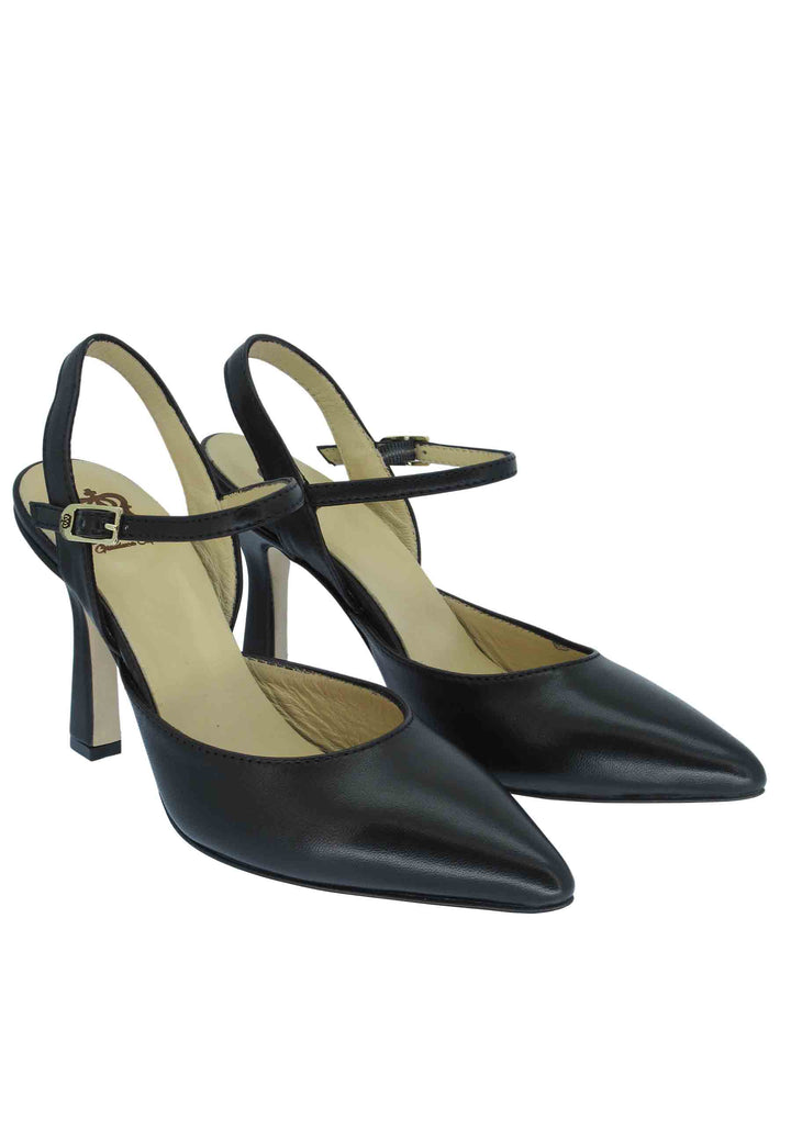 Spatarella Sandali donna pelle nera tacco alto con cinturini Nuova