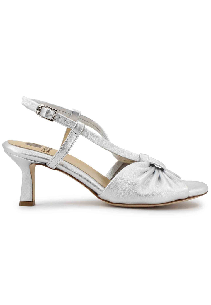 Spatarella Sandali slingback donna in pelle argento con suola in cuoio Moda
