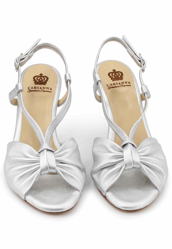 Spatarella Sandali slingback donna in pelle argento con suola in cuoio Moda