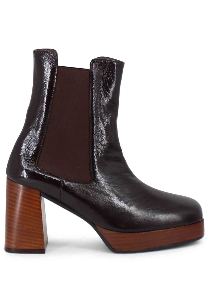 Spatarella Stivaletti beatles donna in pelle marrone con tacco e plateau Spedizione gratuita
