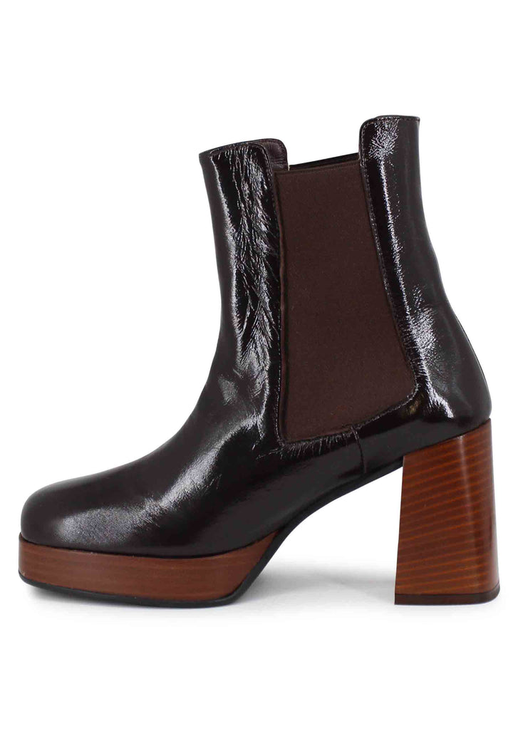 Spatarella Stivaletti beatles donna in pelle marrone con tacco e plateau Spedizione gratuita