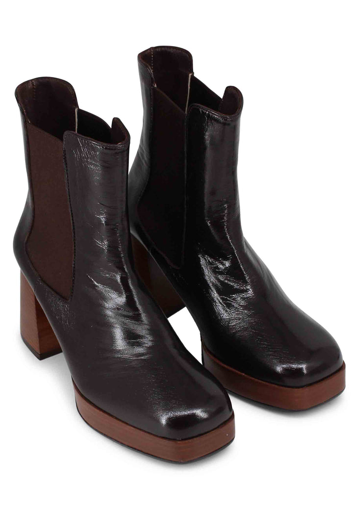 Spatarella Stivaletti beatles donna in pelle marrone con tacco e plateau Spedizione gratuita